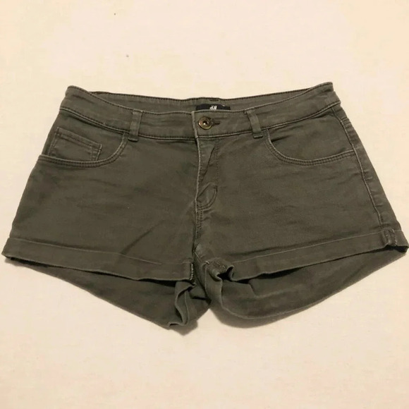 H&M Cuffed Shorts Olive Green Denim Mid Rise Womens Size 4 - Picture 12 of 12